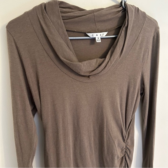 CAbi Tops - Cabi Lola Tee Brown Olive Green Draped Cowl Neck Ruched Sides Long Sleeve Medium
